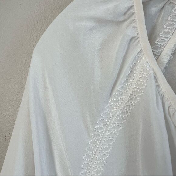 J Crew Boho SILK Delicate Embroidered V Neck Long Sleeve Boho Chic Blouse Size M - Picture 6 of 15